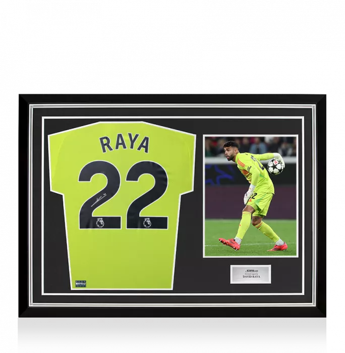 David Raya Back Signed Arsenal 2024-25 Home Goalkeeper Shirt In Hero Frame: Option 1