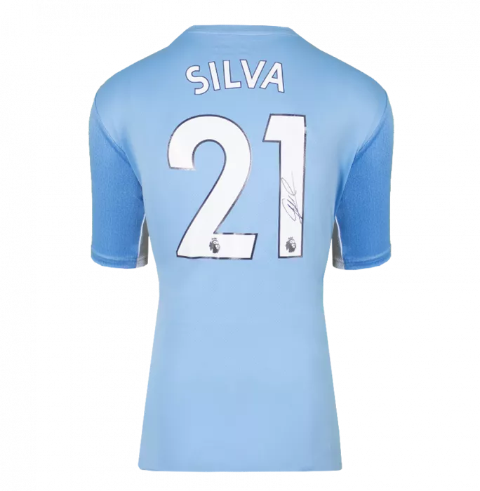 David Silva Back Signed Manchester City 2021-22 Home Shirt In Hero Frame: Option 1