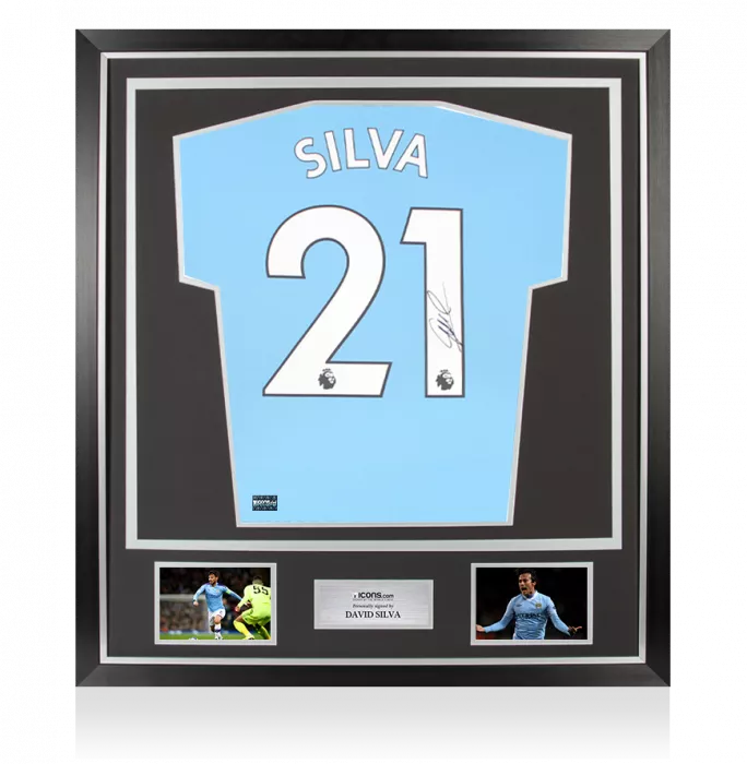 David Silva Back Signed Manchester City 2021-22 Home Shirt In Classic Frame
