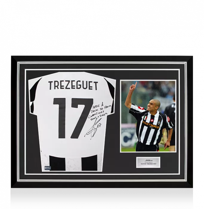 David Trezeguet Back Signed Juventus 2024-25 Home Shirt - Serie A Back to Back Champions 2002-2003 Inscription In Hero Frame: Option 1