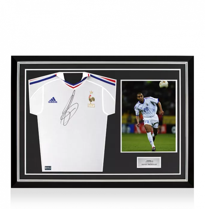 David Trezeguet Front Signed France 2000-02 Away Shirt In Hero Frame: Option 1