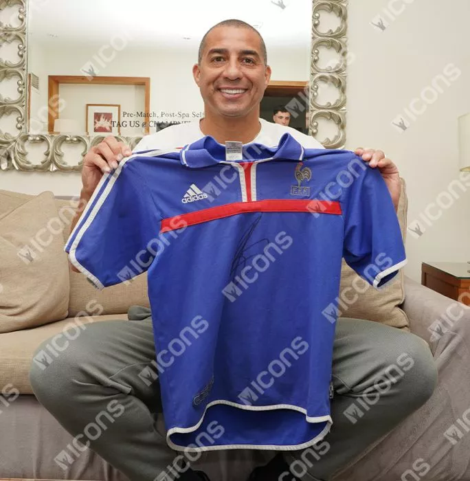 David Trezeguet Front Signed France 2000-02 Home Shirt In Classic Frame