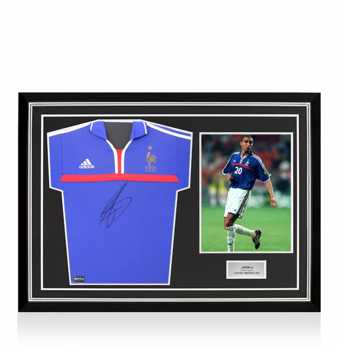 David Trezeguet Front Signed France 2000-02 Home Shirt In Hero Frame: Option 1
