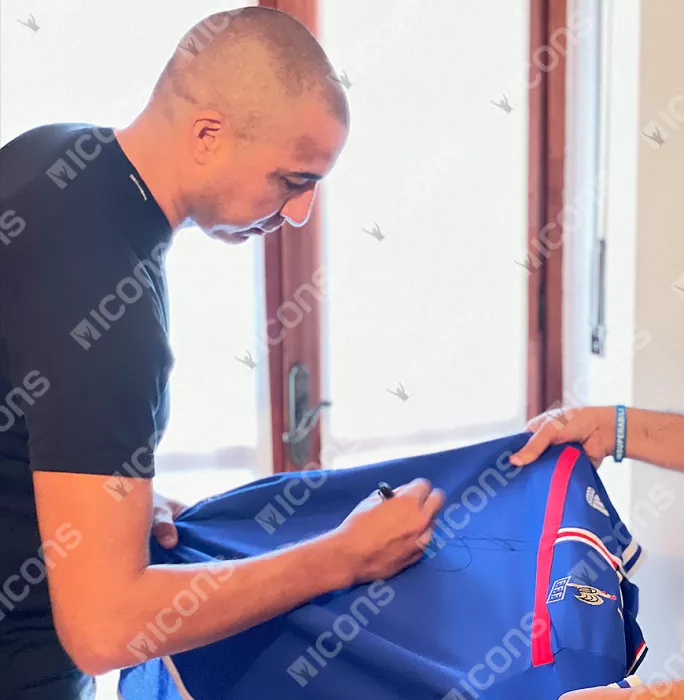 David Trezeguet Front Signed France 2000-02 Home Shirt In Classic Frame