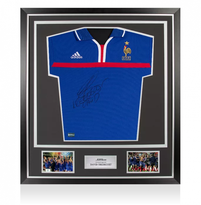 David Trezeguet Front Signed France 2000-02 Home Shirt In Classic Frame