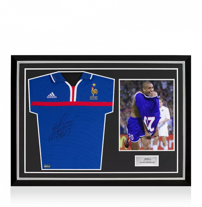 David Trezeguet Front Signed France 2000-02 Home Shirt In Hero Frame: Option 1