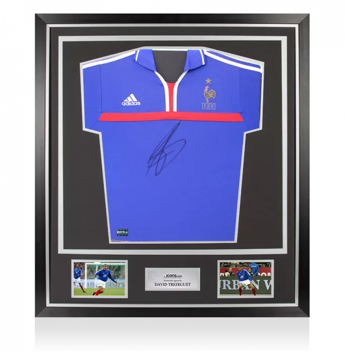 David Trezeguet Front Signed France 2000-02 Home Shirt In Classic Frame