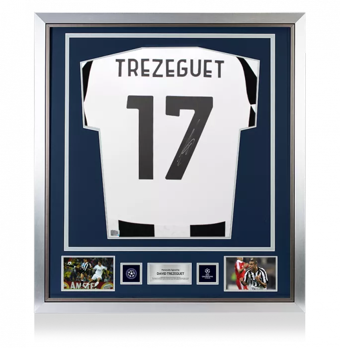 David Trezeguet Official UEFA Champions League Back Signed and Framed Juventus 2024-25 Home Shirt with Fan Style Numbers