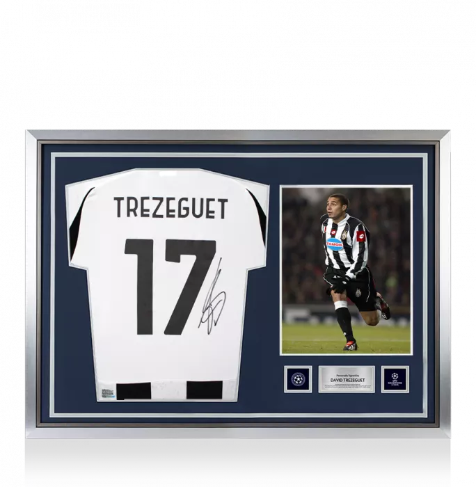 David Trezeguet Official UEFA Champions League Back Signed and Hero Framed Juventus 2024-25 Home Shirt with Fan Style Numbers