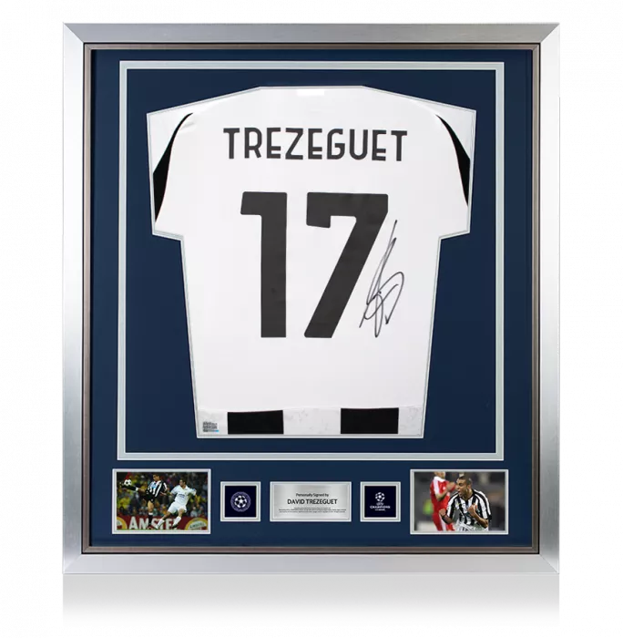 David Trezeguet Official UEFA Champions League Back Signed and Framed Juventus 2024-25 Home Shirt with Fan Style Numbers