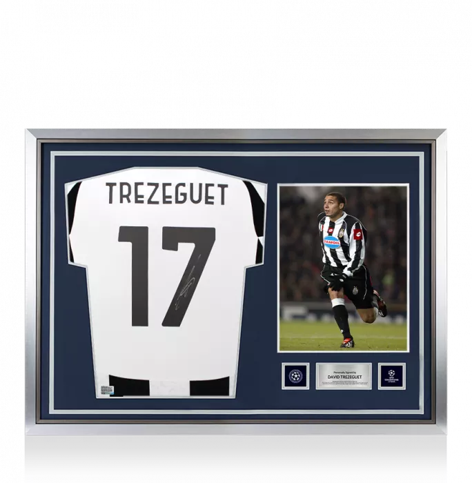 David Trezeguet Official UEFA Champions League Back Signed and Hero Framed Juventus 2024-25 Home Shirt with Fan Style Numbers
