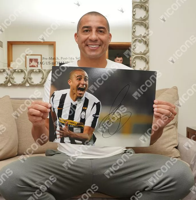 David Trezeguet Signed Juventus Photo In Black Wooden Frame