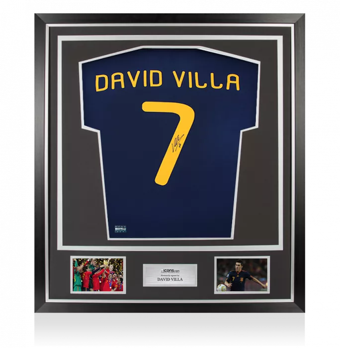 David Villa Back Signed Spain 2010 Away Shirt In Classic Frame