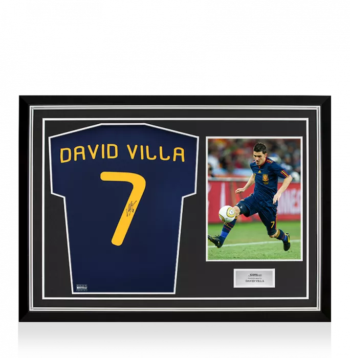 David Villa Back Signed Spain 2010 Away Shirt In Hero Frame: Option 1