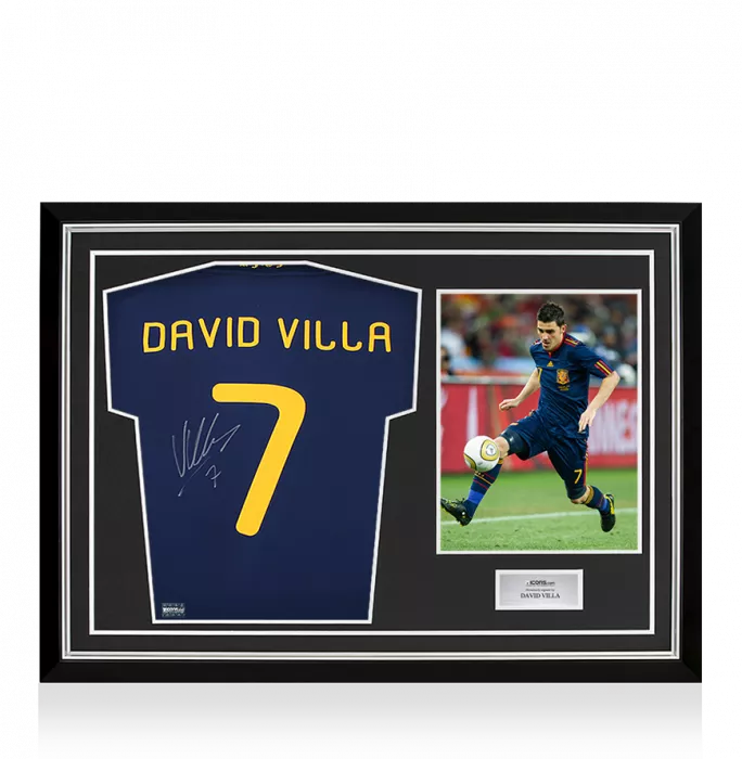 David Villa Back Signed Spain 2010 Away Shirt - Signed in Silver In Hero Frame: Option 1