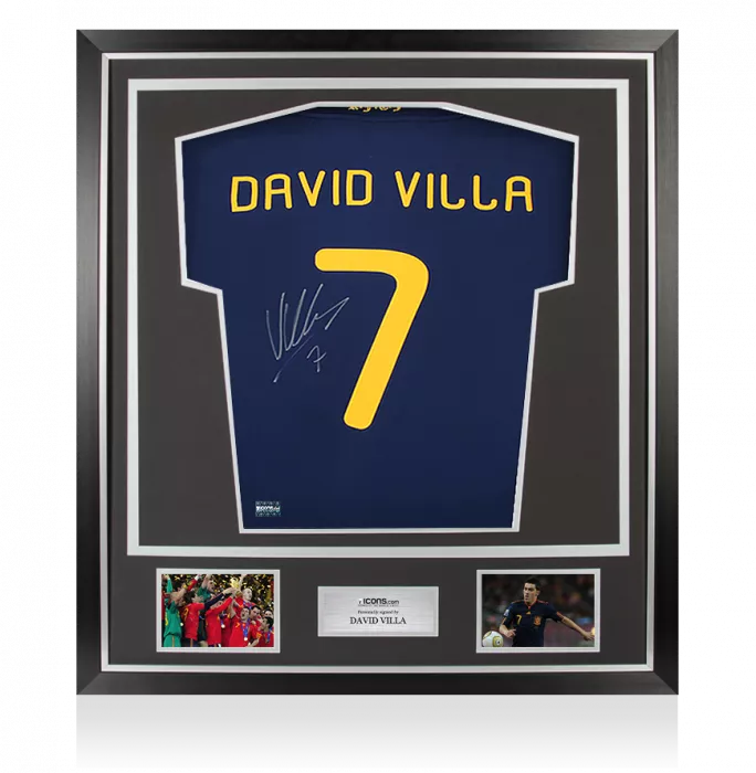 David Villa Back Signed Spain 2010 Away Shirt - Signed in Silver In Classic Frame