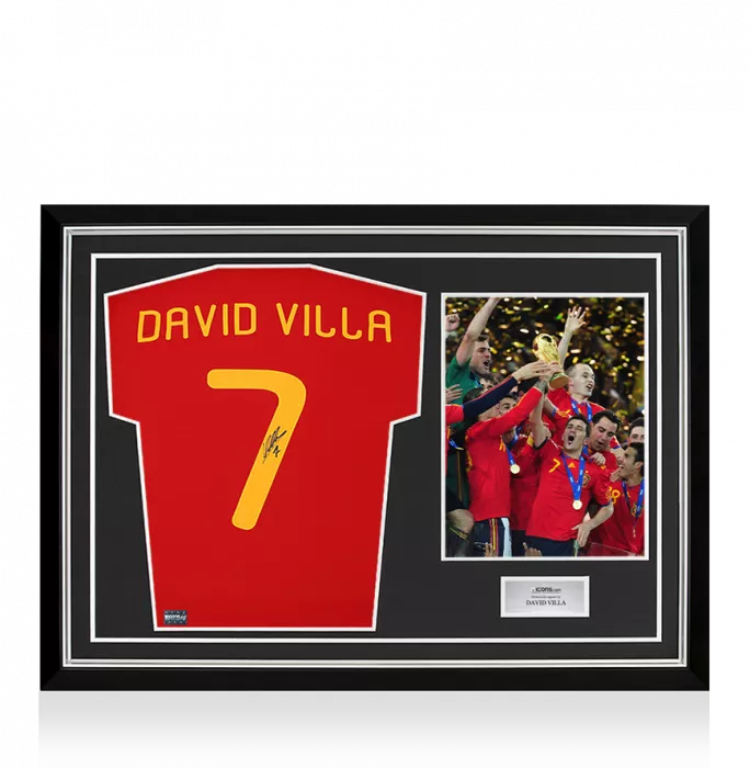 David Villa Back Signed Spain 2010 Home Shirt In Hero Frame: Option 1