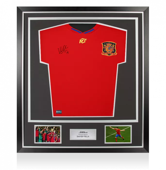 David Villa Front Signed Spain 2010 Home Shirt In Classic Frame