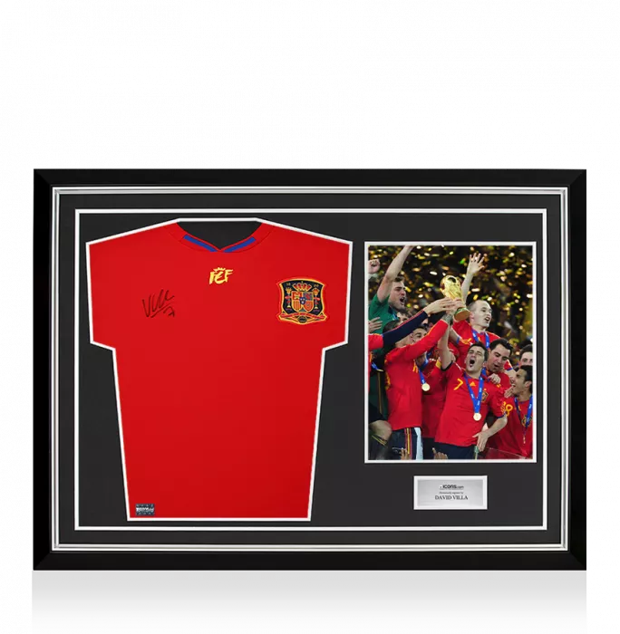 David Villa Front Signed Spain 2010 Home Shirt In Hero Frame: Option 1
