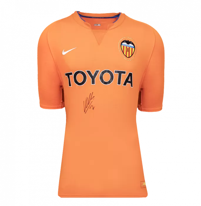 David Villa Front Signed Valencia CF 2007-08 Away Shirt In Classic Frame