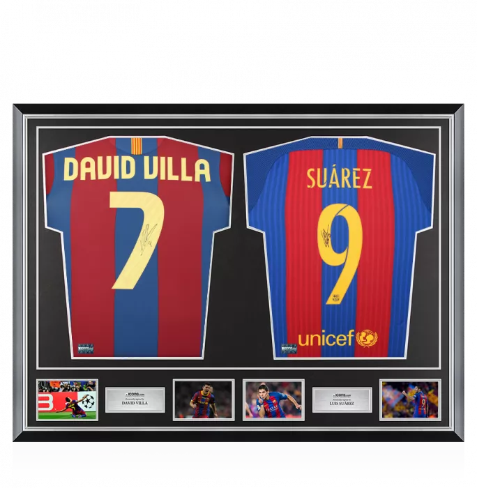 David Villa & Luis Suarez Signed Barcelona Shirts In Classic Dual Frame