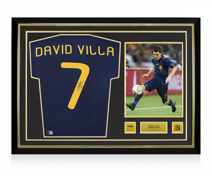David Villa Official 2010 FIFA World Cup™ Back Signed And Hero Framed Spain 2010 Away Shirt