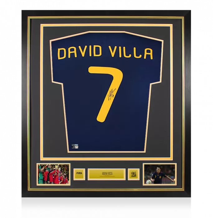David Villa Official 2010 FIFA World Cup™ Back Signed and Framed Spain 2010 Away Shirt