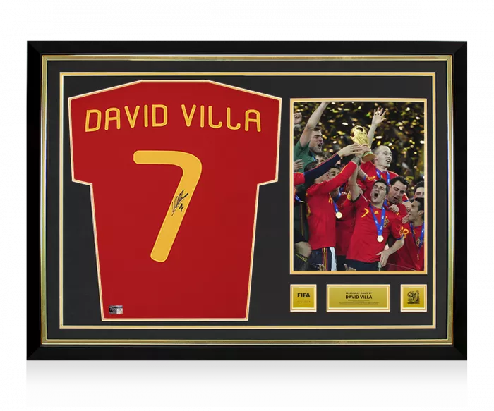 David Villa Official 2010 FIFA World Cup™ Back Signed And Hero Framed Spain 2010 Home Shirt