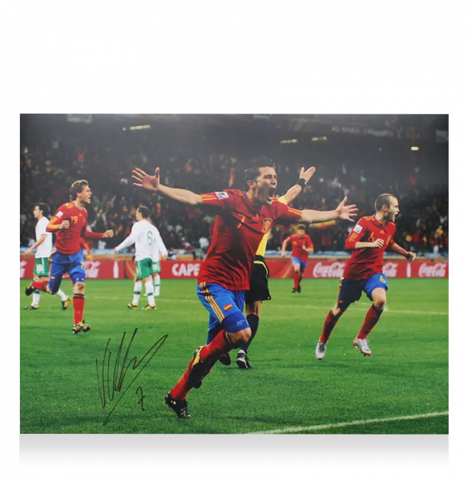 David Villa Official 2010 FIFA World Cup™ Signed And Framed Spain Photo: FIFA World Cup Goal Vs Portugal