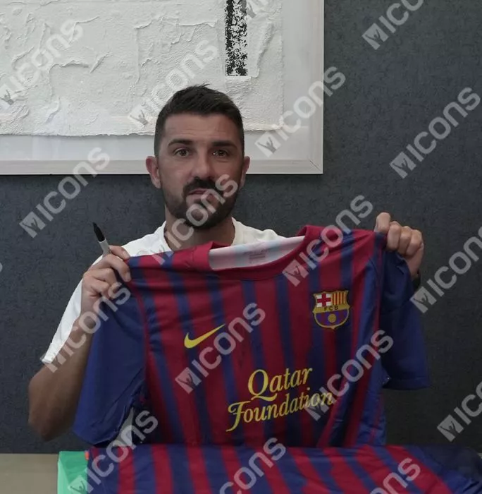 David Villa Official FC Barcelona Front Signed And Framed 2011-12 Home Shirt