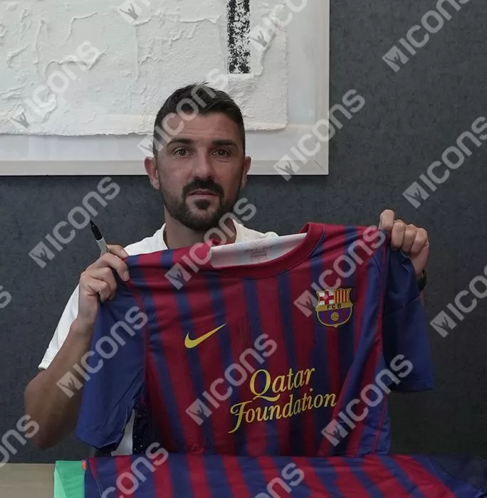 David Villa Official FC Barcelona Front Signed And Framed 2011-12 Home Shirt - Player Issue
