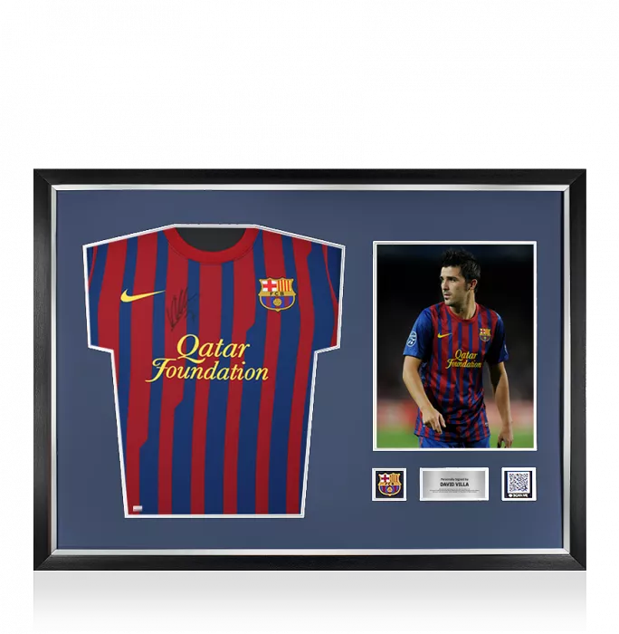 David Villa Official FC Barcelona Front Signed and Framed 2011-12 Home Shirt - Player Issue