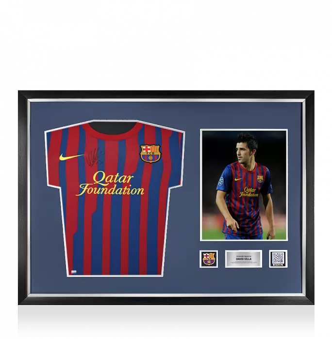 David Villa Official FC Barcelona Front Signed and Framed 2011-12 Home Shirt