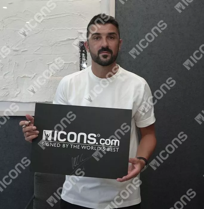 David Villa Official UEFA Champions League Back Signed And Hero Framed FC Barcelona 2010-11 Home Shirt With Fan Style Number