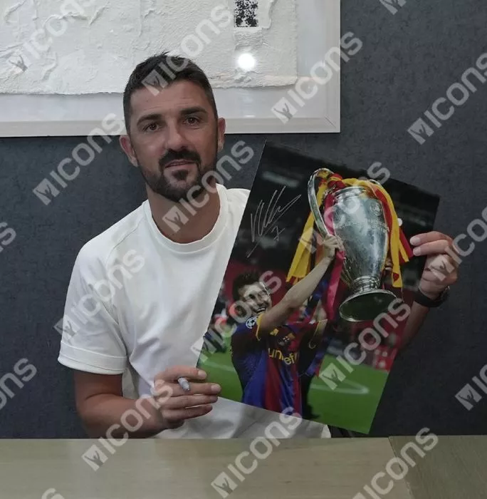 David Villa Official UEFA Champions League Signed And Framed FC Barcelona Photo: 2011 Winner