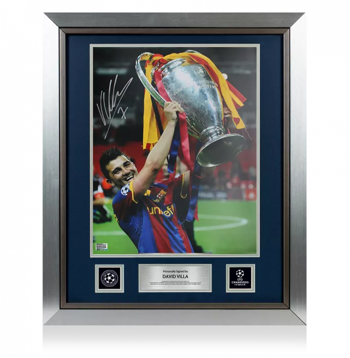David Villa Official UEFA Champions League Signed and Framed FC Barcelona Photo: 2011 Winner