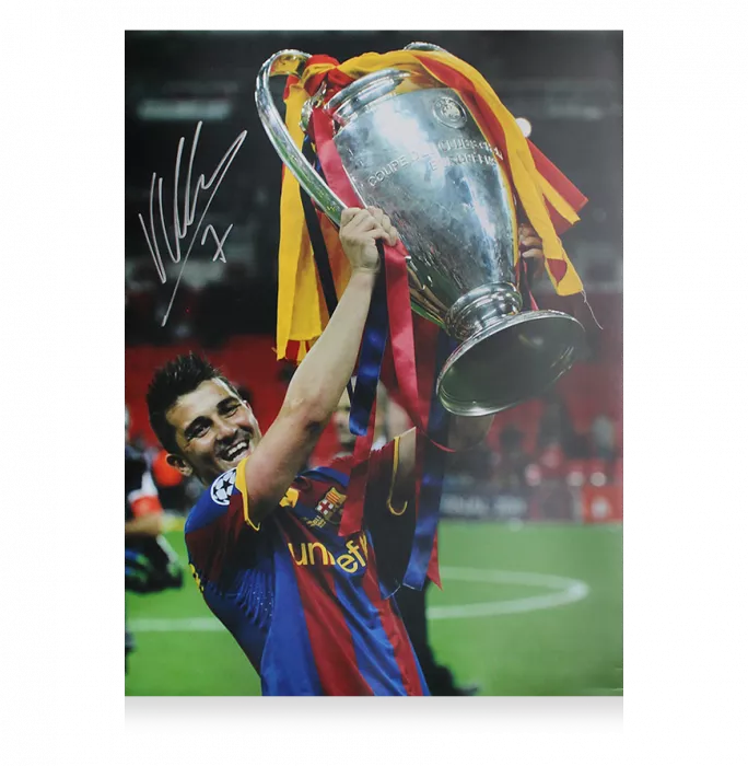 David Villa Signed FC Barcelona Photo In Black Wooden Frame: UEFA Champions League Winner