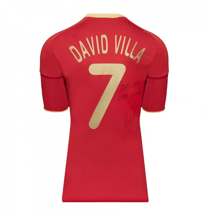 David Villa Signed Spain 2009 Home Shirt Inscription - "2008 UEFA EURO Winner" In Classic Frame