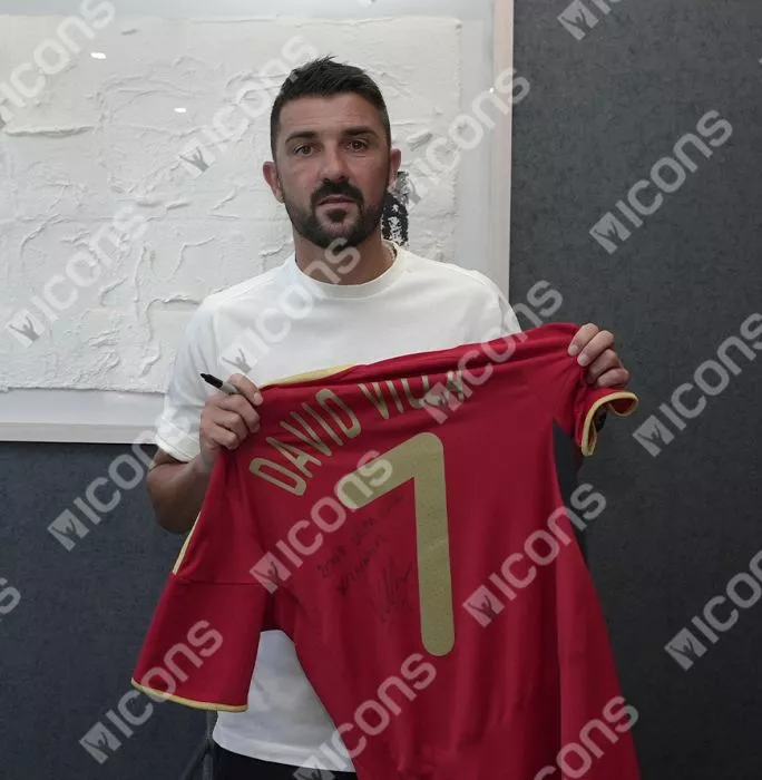 David Villa Signed Spain 2009 Home Shirt Inscription - "2008 UEFA EURO Winner" In Hero Frame: Option 1