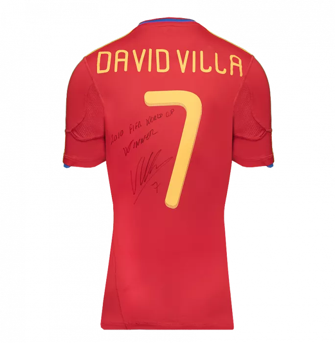 David Villa Signed Spain 2010 Home Shirt Inscription - "2010 FIFA World Cup Winner" In Hero Frame: Option 1