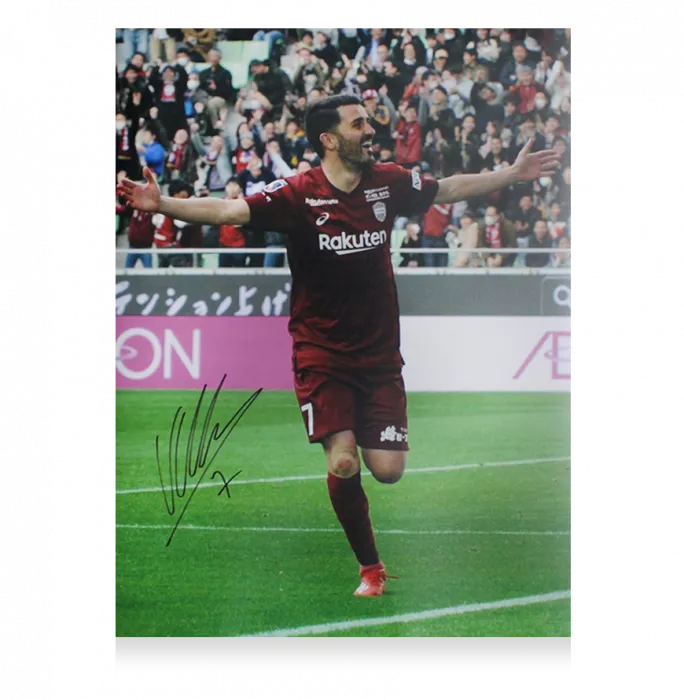 David Villa Signed Vissel Kobe Photo In Black Wooden Frame