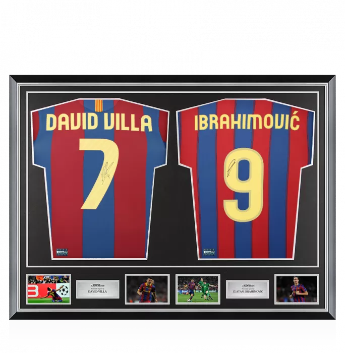 David Villa & Zlatan Ibrahimovic Signed Barcelona Shirts In Classic Dual Frame