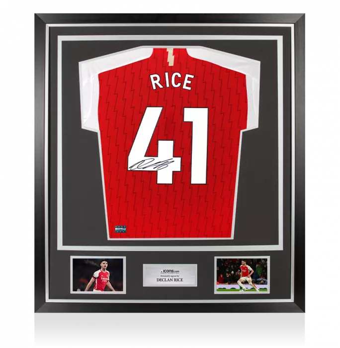 Declan Rice Back Signed Arsenal 2023-24 Home Shirt with Fan Style Numbers In Classic Frame