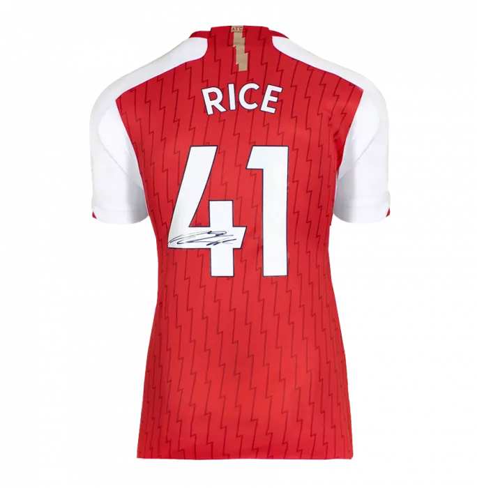 Declan Rice Back Signed Arsenal 2023-24 Home Shirt With Fan Style Numbers In Deluxe Packaging