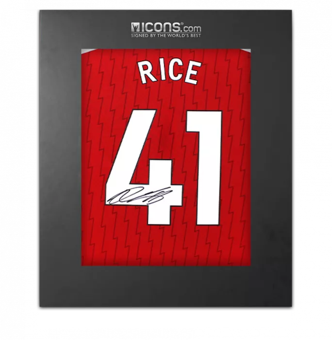 Declan Rice Back Signed Arsenal 2023-24 Home Shirt with Fan Style Numbers In Deluxe Packaging