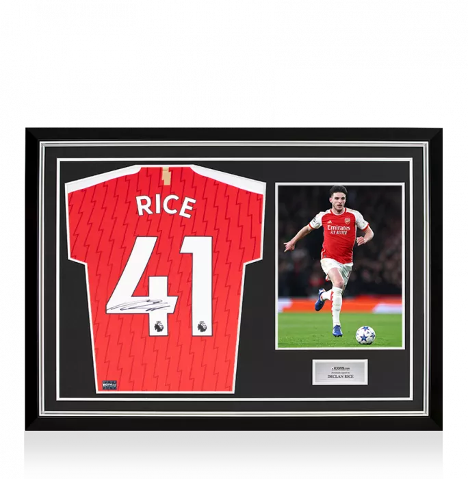 Declan Rice Back Signed Arsenal 2023-24 Home Shirt In Hero Frame: Option 1