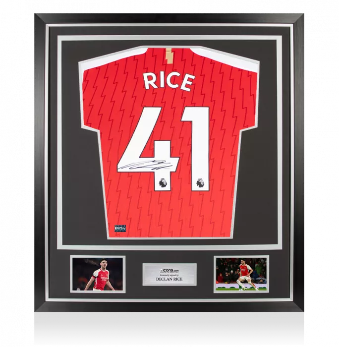 Declan Rice Back Signed Arsenal 2023-24 Home Shirt In Classic Frame