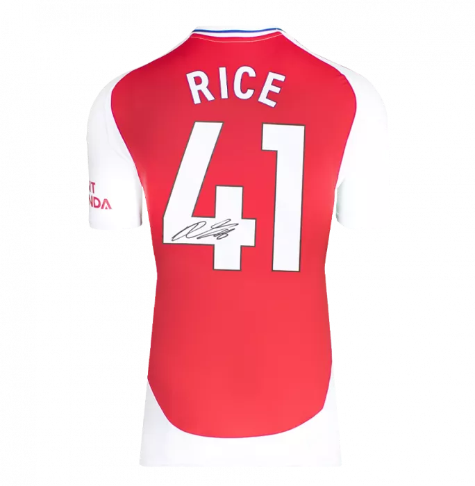 Declan Rice Back Signed Arsenal 2024-25 Home Shirt With Fan Style Numbers In Classic Frame