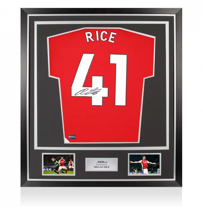 Declan Rice Back Signed Arsenal 2024-25 Home Shirt with Fan Style Numbers In Classic Frame