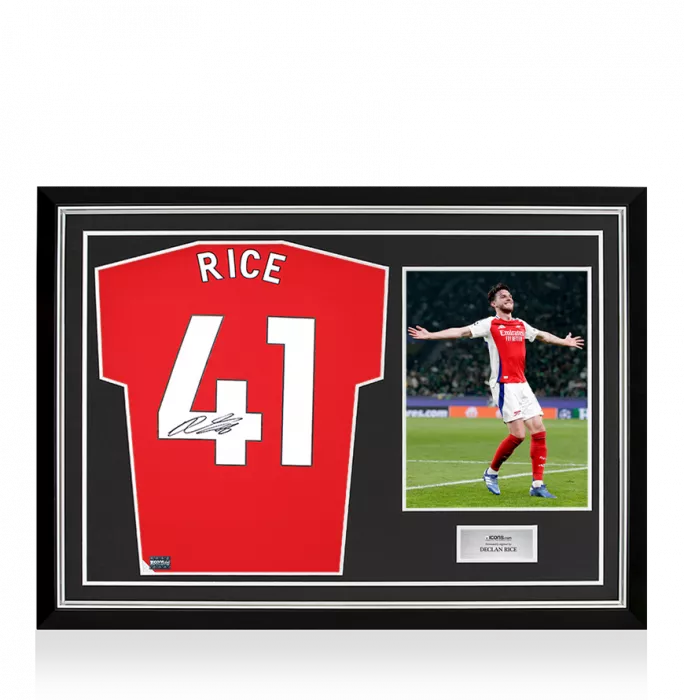 Declan Rice Back Signed Arsenal 2024-25 Home Shirt with Fan Style Numbers In Hero Frame: Option 1